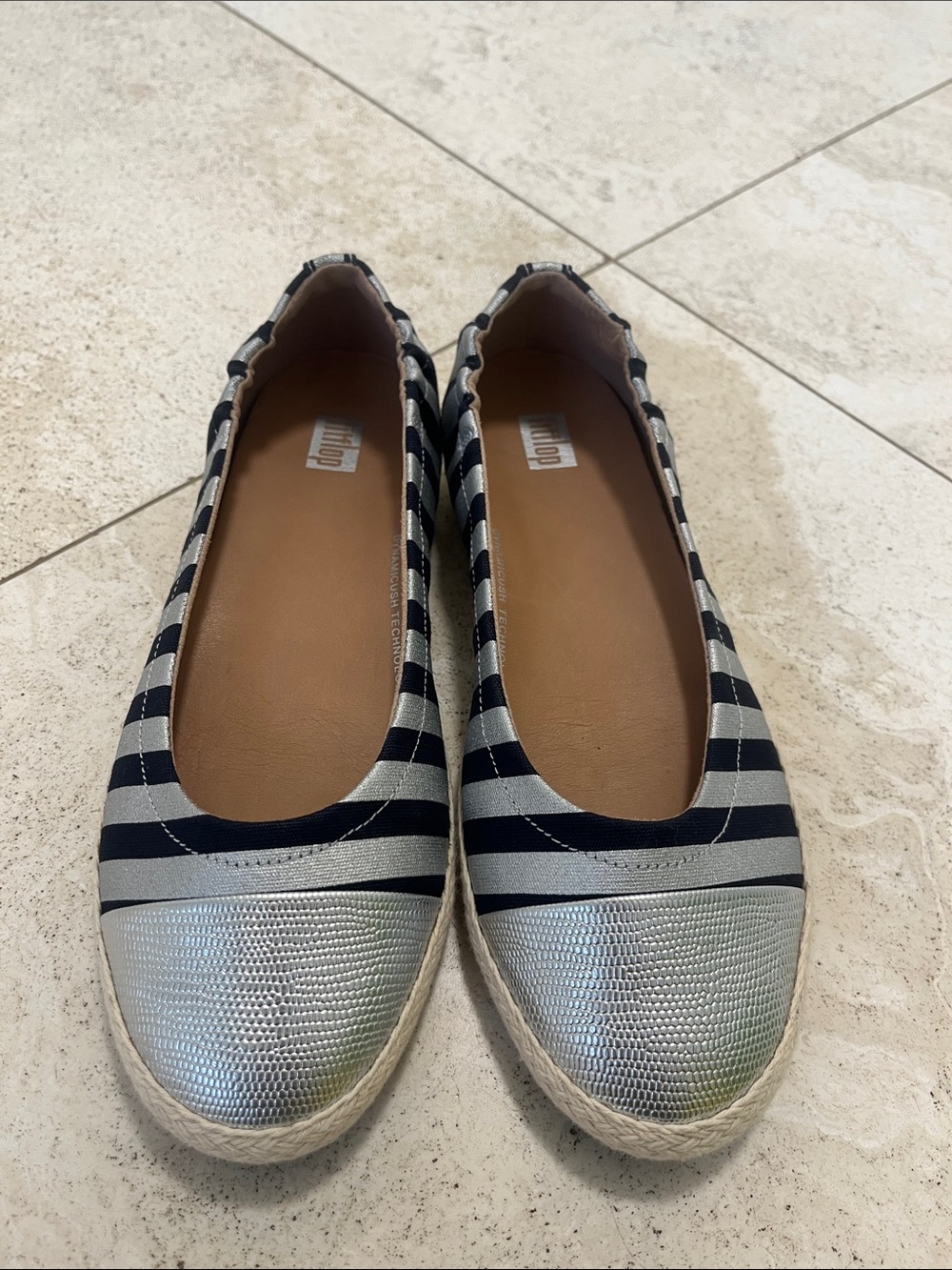 FitFlop Allegro Navy and Silver Nautical Striped Ballet Flats Sz 7 Like New!